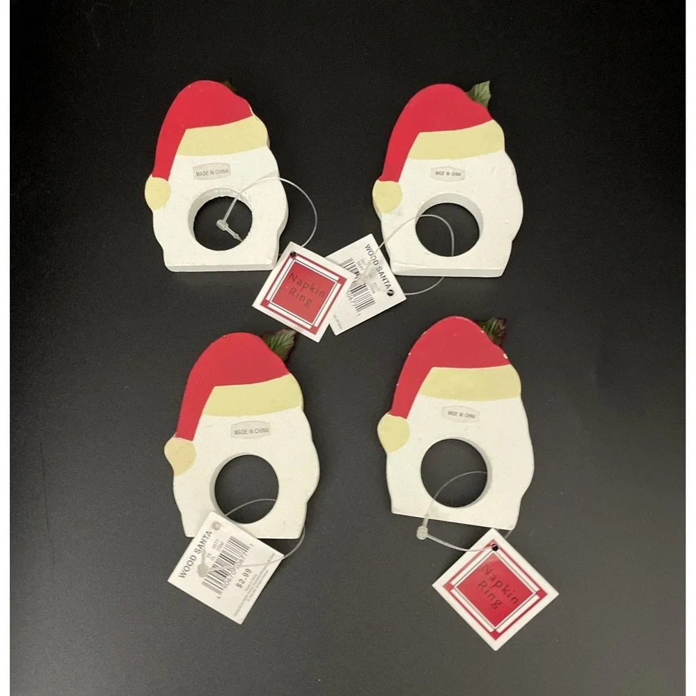Vtg Dayton Hudson Wood Santa Claus Napkin Rings Set of 4 St Nick 1998 Retro